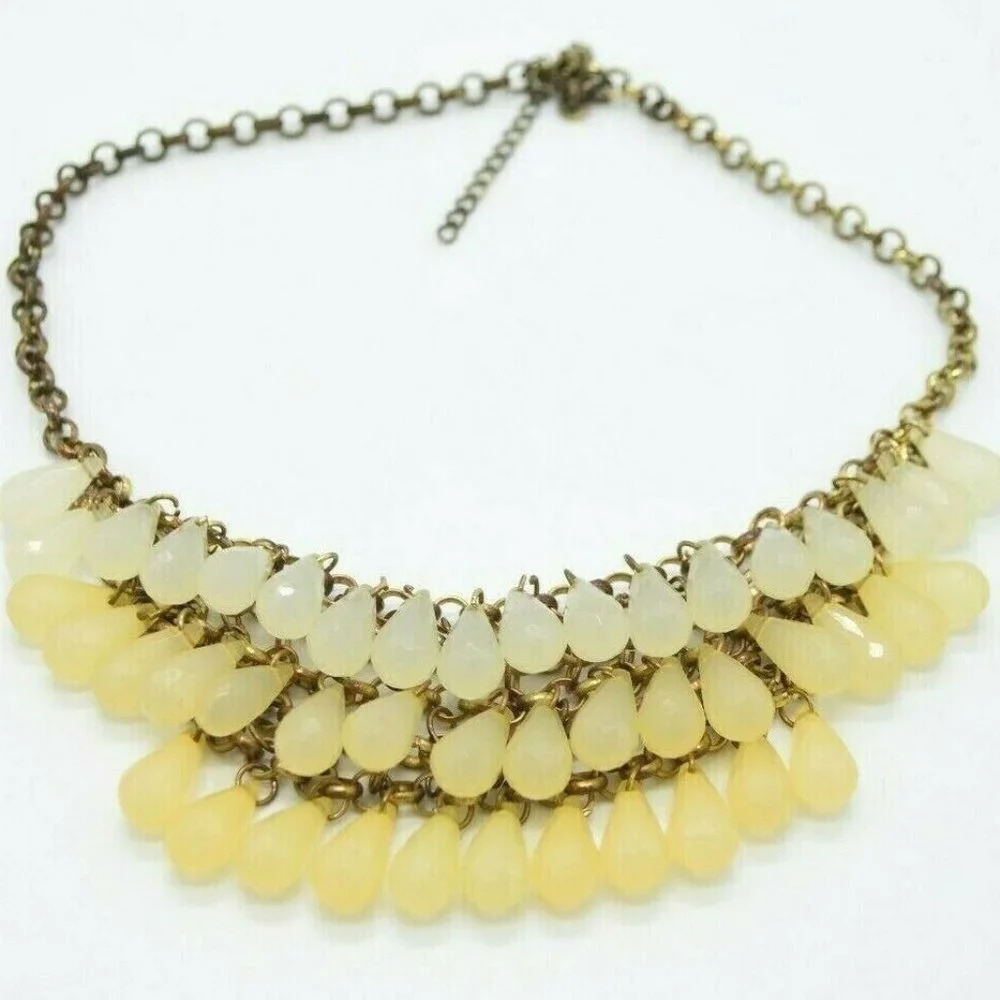 Beige Faceted Acrylic Rhinestone Teardrop Bib